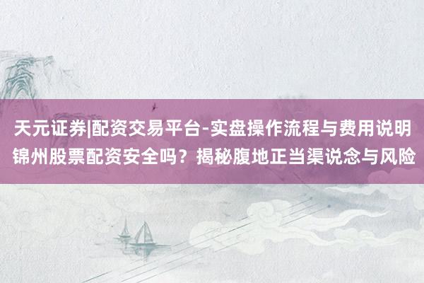 天元证券|配资交易平台-实盘操作流程与费用说明 锦州股票配资安全吗？揭秘腹地正当渠说念与风险